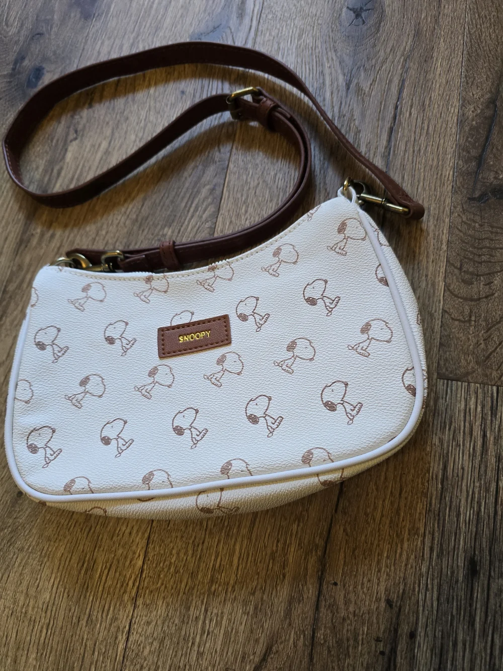 Snoopy White Crossbody Bag with Brown Strap